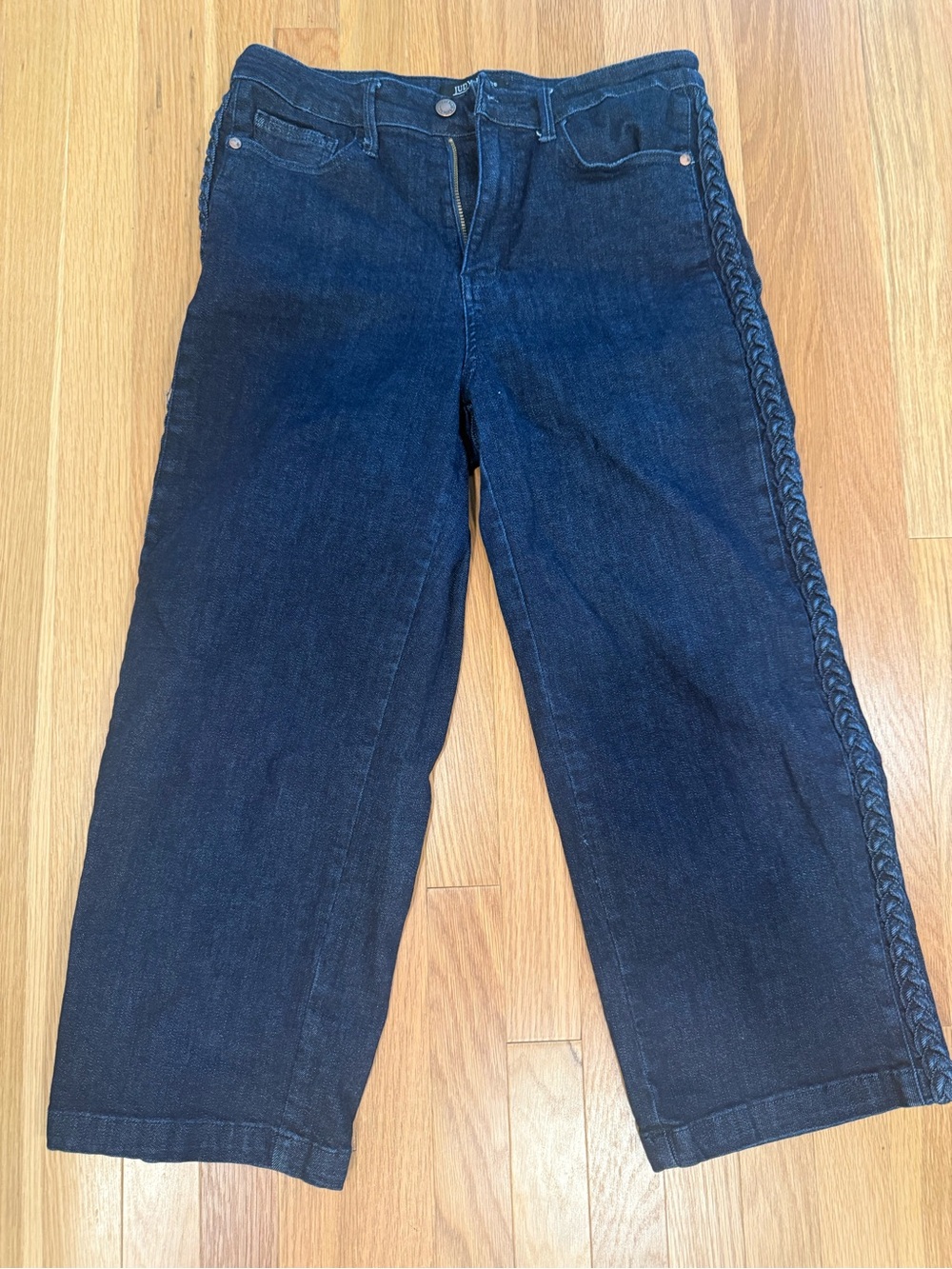 Judy Blue Dark Blue Wide-Leg Jeans with Side Braid